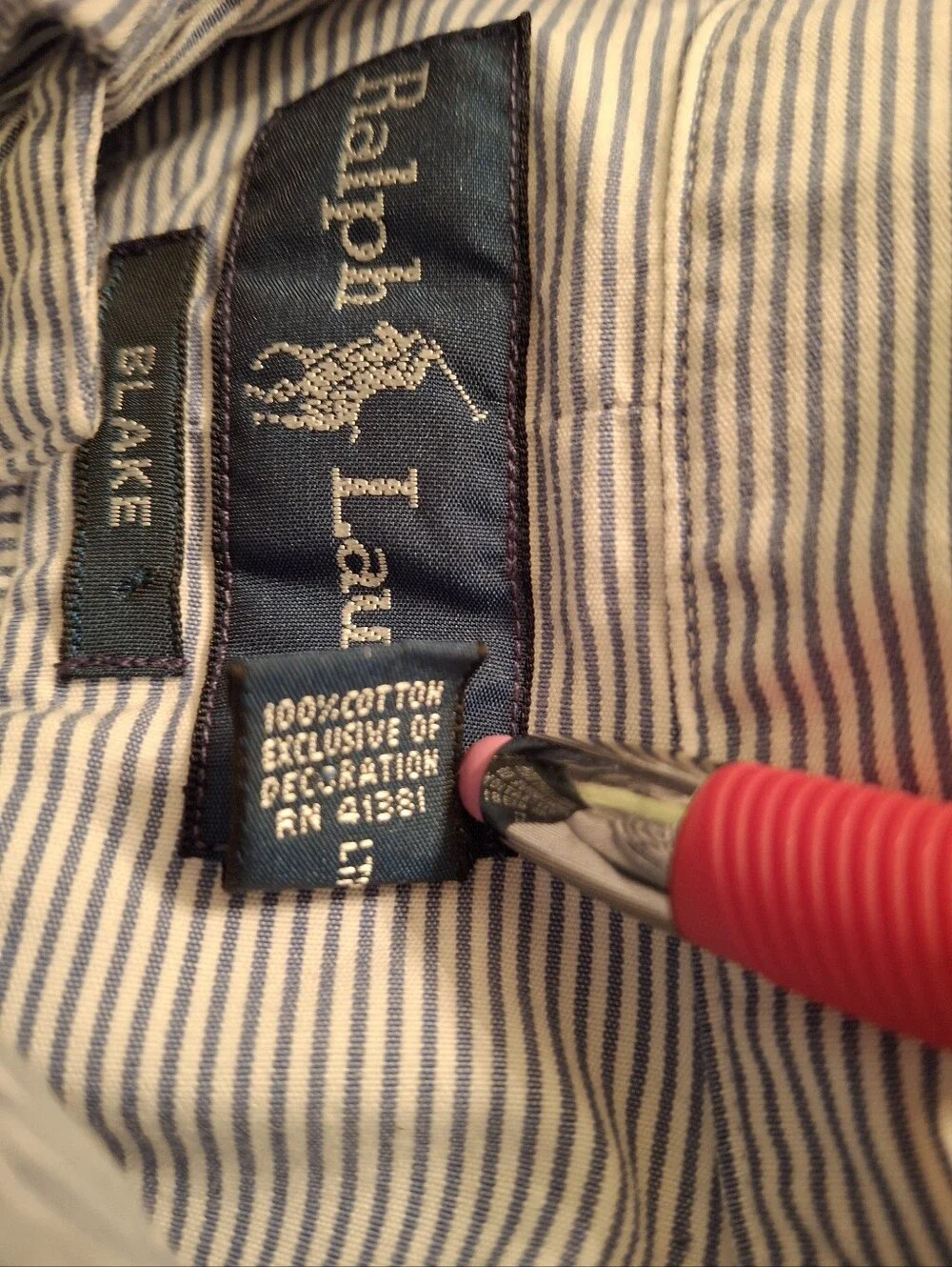 Ralph Lauren Blake Blue/White Striped Button-Down Cotton Shirt Men Size X-Large - Picture 15 of 16